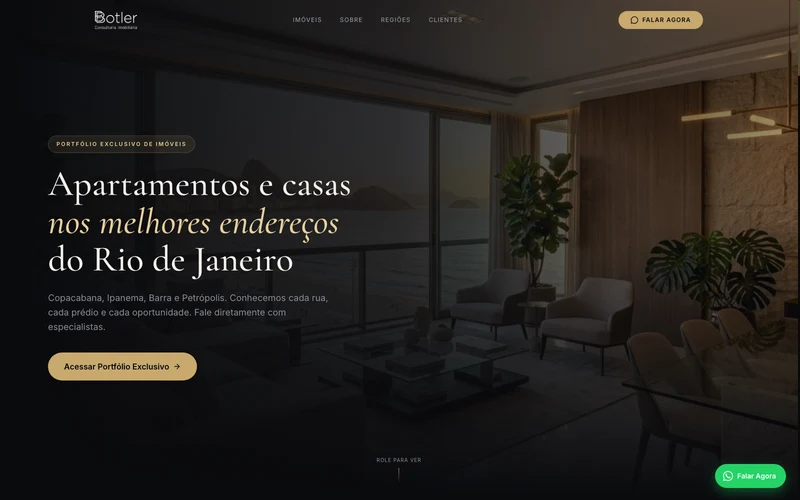 Landing page da consultoria imobiliária de alto padrão Botler no Rio de Janeiro