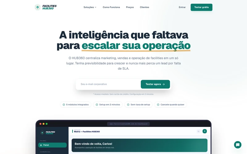 Página de apresentação do Facilities HUB360