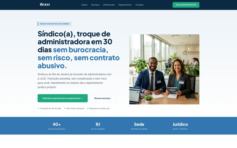 Site institucional da LILIO Administradora Condominial